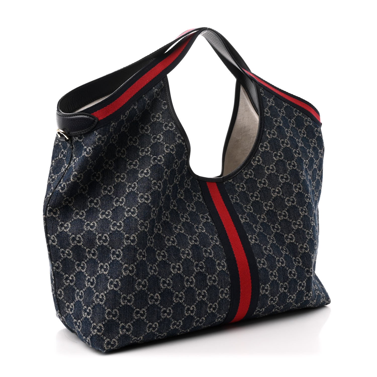 Gucci Denim GG Monogram Web Large Giglio Tote Blue 4 of 11