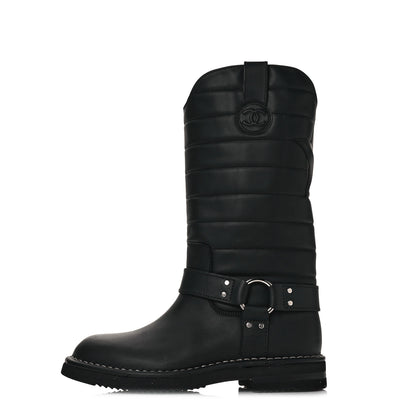 Chanel Oily Calfskin Star Quilted Biker Boots 36 Black 1 of 7
