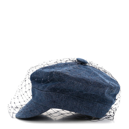 Christian Dior Cotton Denim Arty Beret Cap With Veil 57 Blue 7 of 18