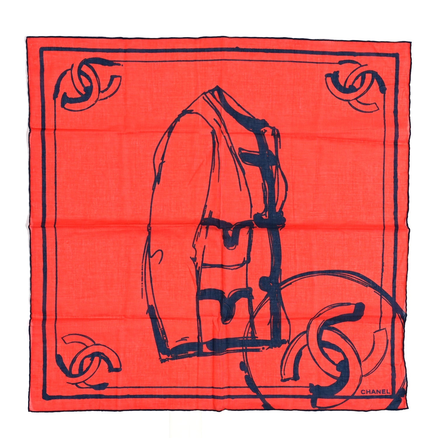 Chanel Silk Print CC Square Scarf Blue Red 1 of 3