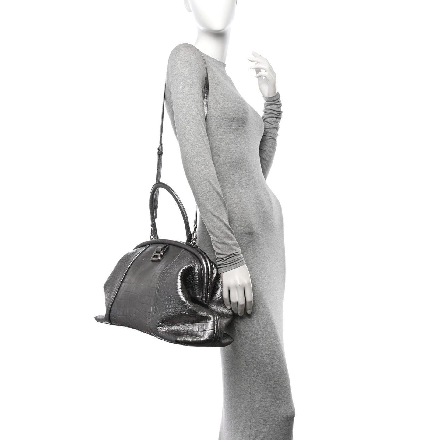 Extra Supple Calfskin Crocodile Embossed Large Editor Bag Silver