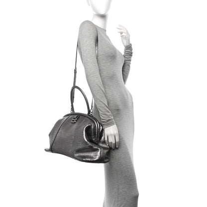 Balenciaga Extra Supple Calfskin Crocodile Embossed Large Editor Bag Silver 2 of 13