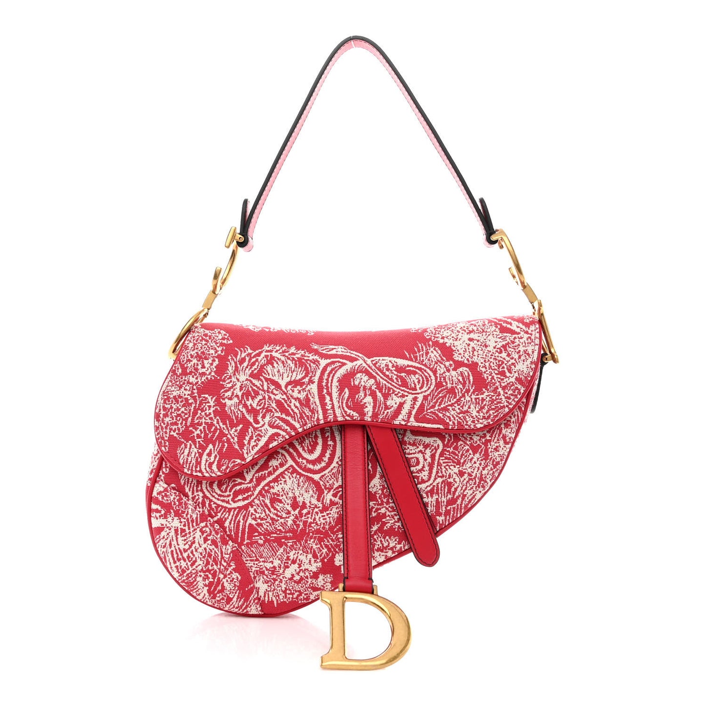 Canvas Reverse Embroidered Toile De Jouy Saddle Bag Red