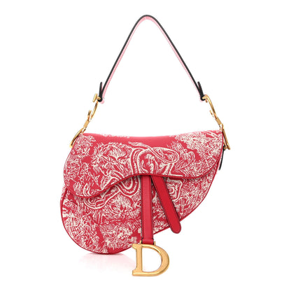 Christian Dior Canvas Reverse Embroidered Toile De Jouy Saddle Bag Red 1 of 10
