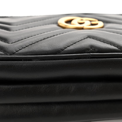 Gucci Calfskin Matelasse Mini GG Marmont Chain Crossbody Bag Black 13 of 14