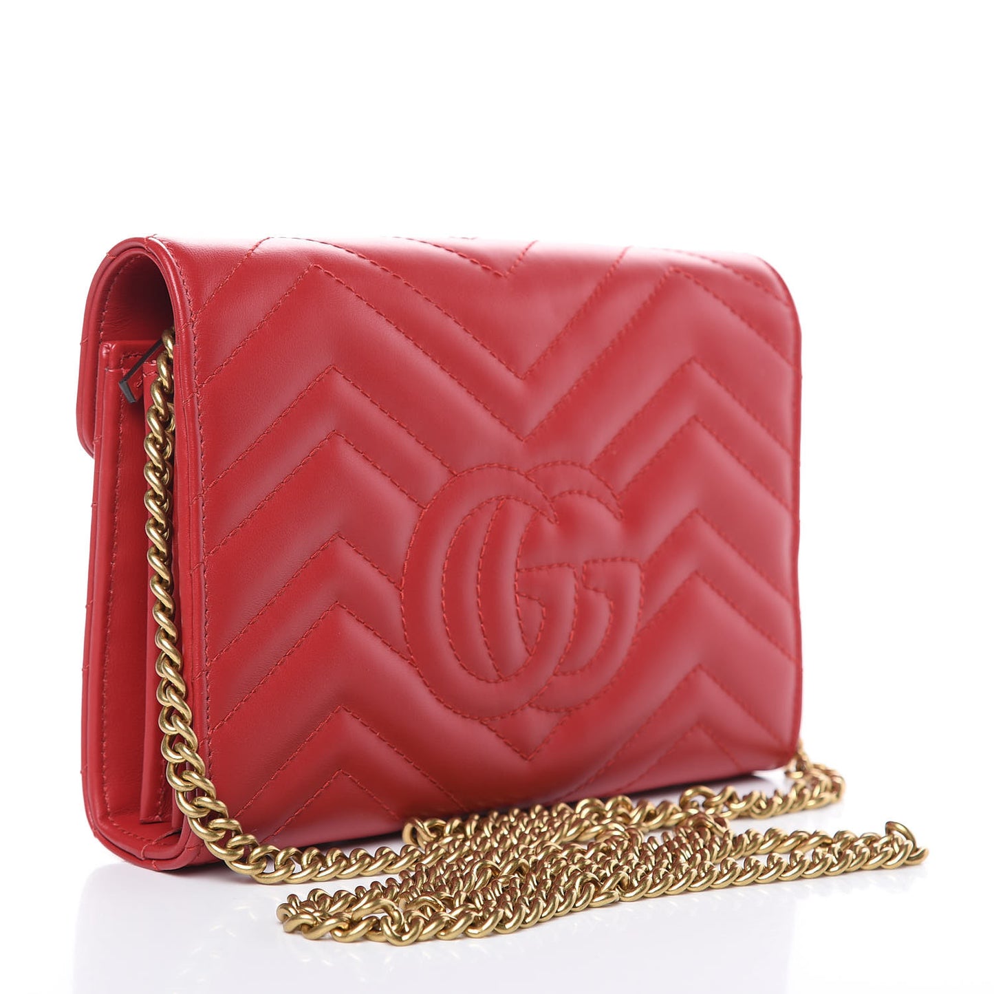 Calfskin Matelasse GG Marmont Chain Wallet Hibiscus Red