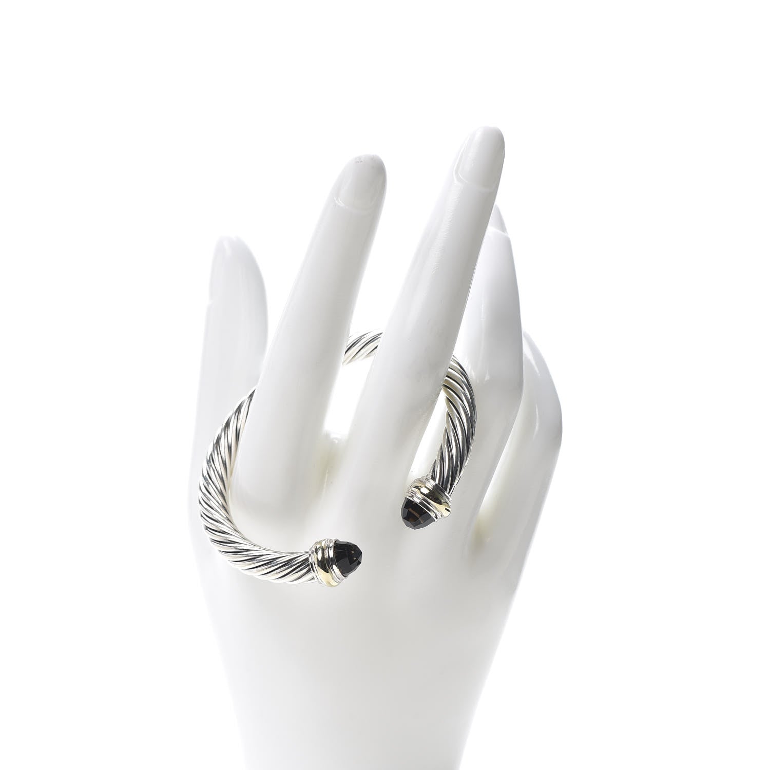 David Yurman Sterling Silver 14K Yellow Gold Smoky Quartz 7mm Cable Classics Bracelet 2 of 5