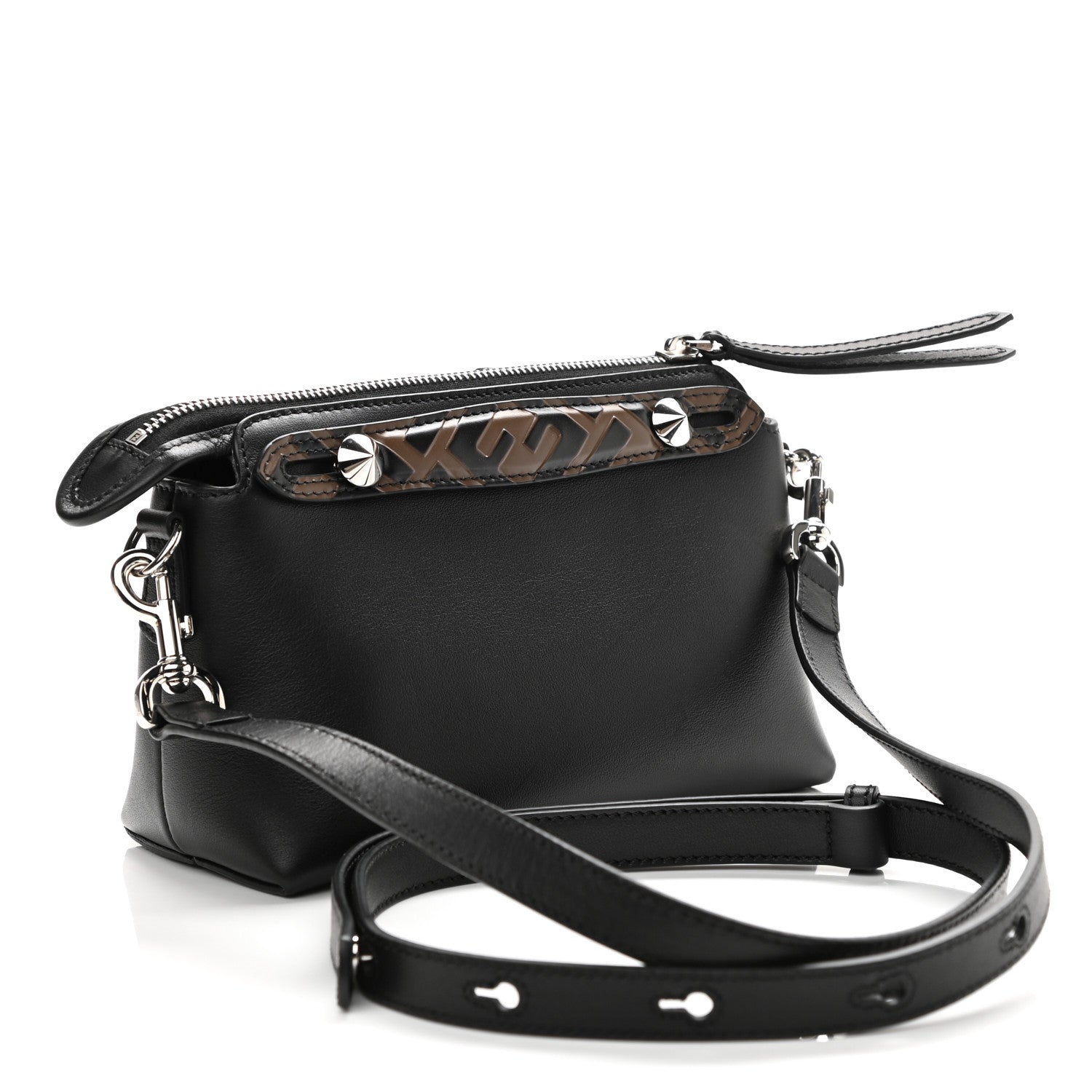 Fendi Vitello Dolce Bi-Color FF 1974 Embossed Mini By The Way Boston Bag Black Maya 4 of 12