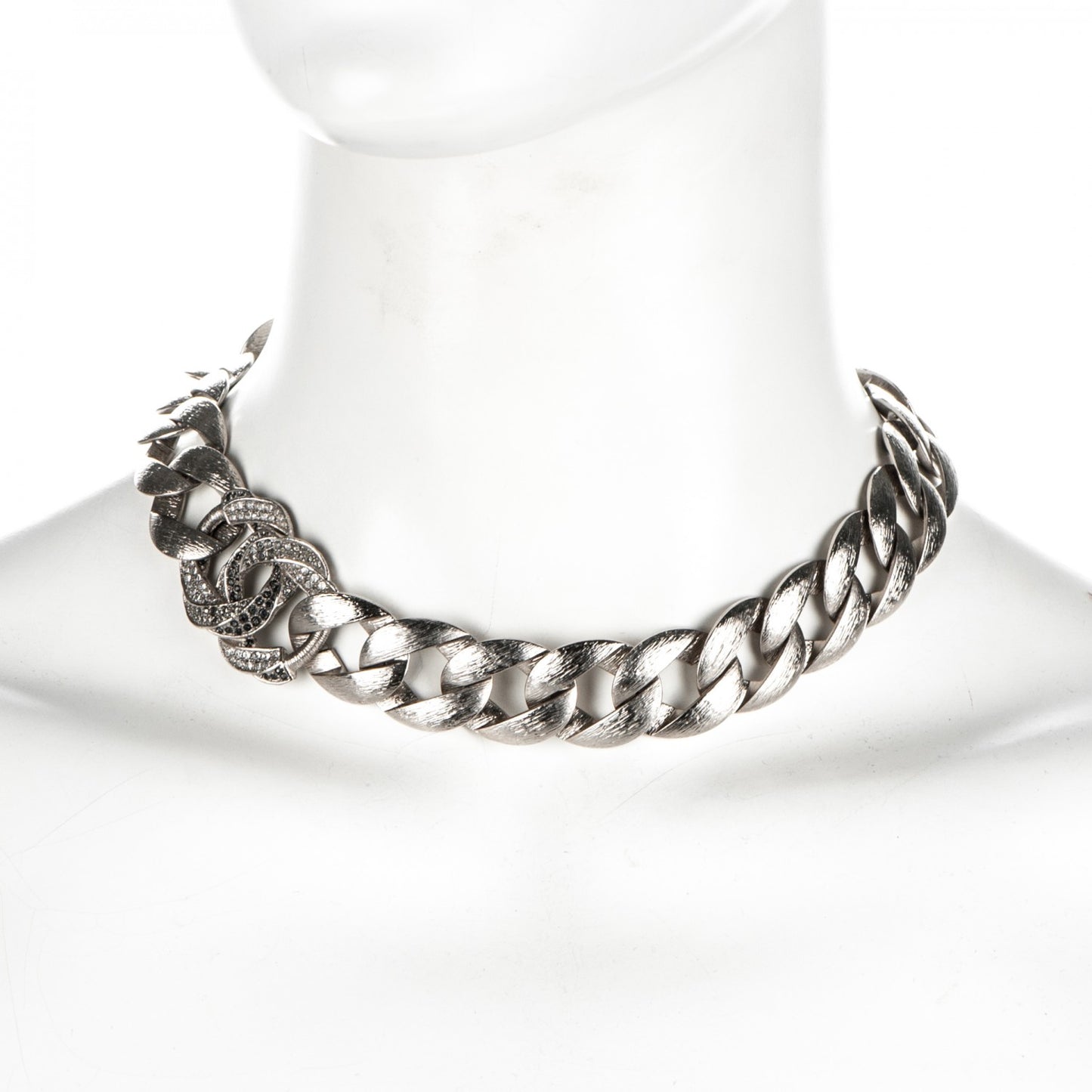 Crystal CC Chain Link Choker Necklace Grey