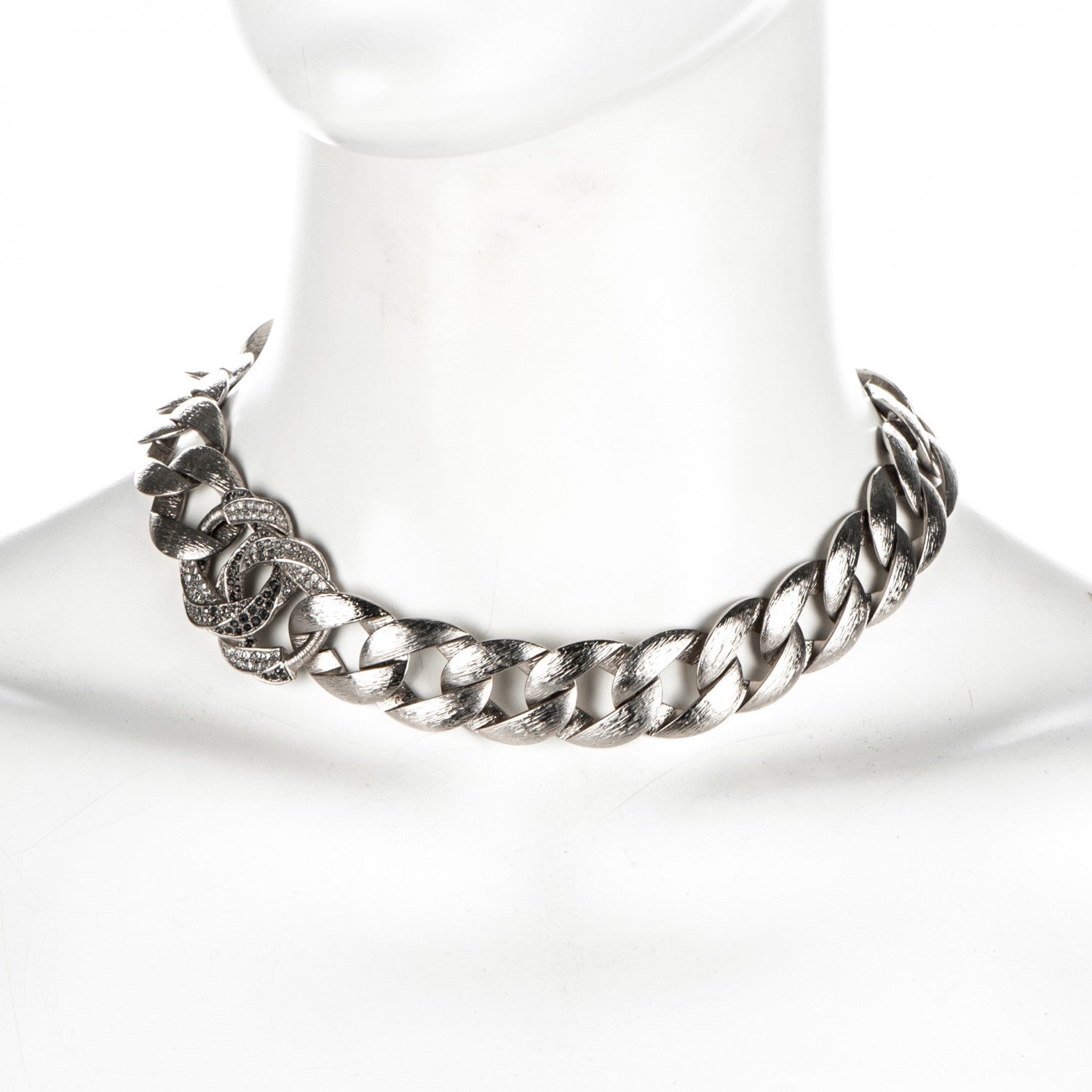 Chanel Crystal CC Chain Link Choker Necklace Grey 2 of 7