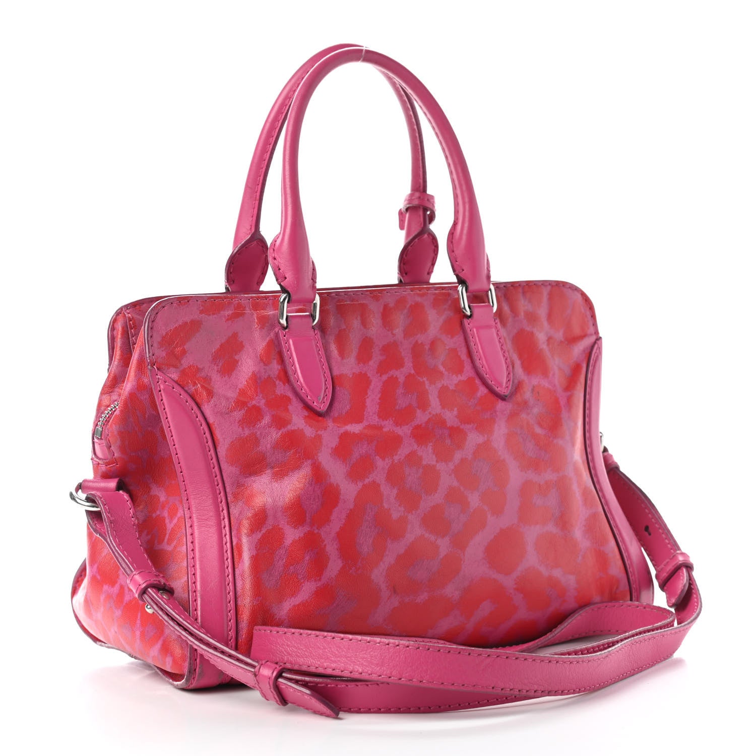 Alexander McQueen Calfskin Leopard Print Small Skull Padlock Zip Around Tote Pink 2 of 8