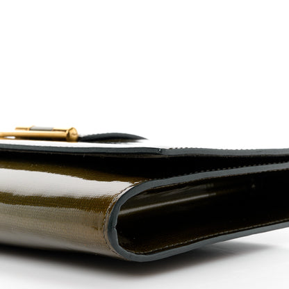 Saint Laurent Textured Patent Classic Y Ligne Clutch Olive 9 of 9