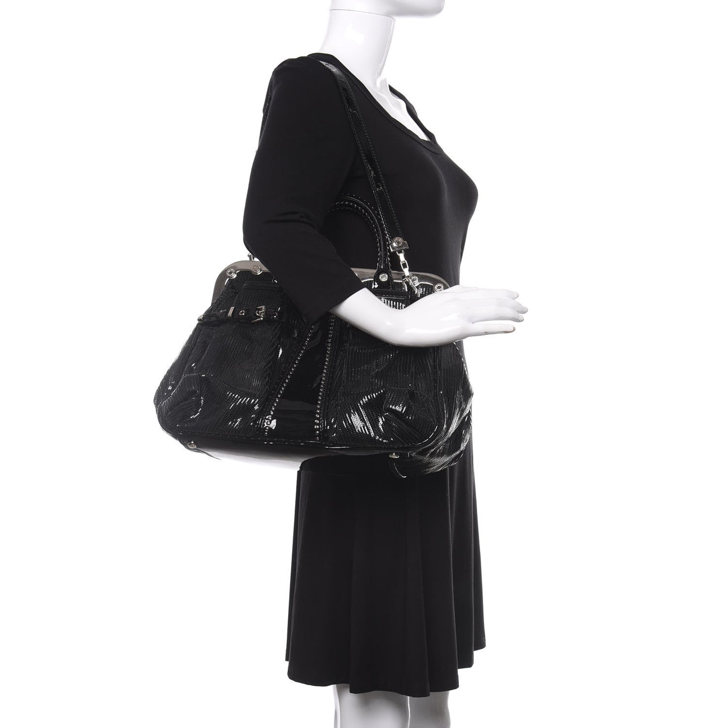 Patent Embossed Frame Satchel Black