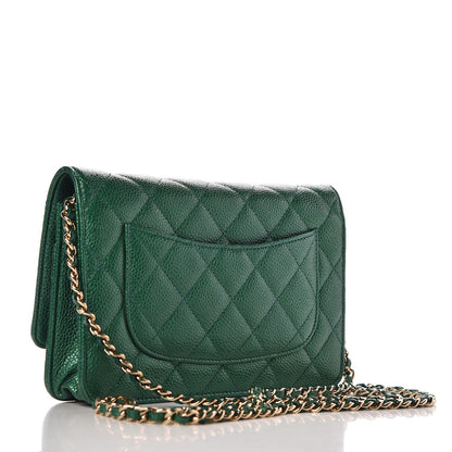Chanel Metallic Caviar Quilted Wallet On Chain WOC Green 3 of 9