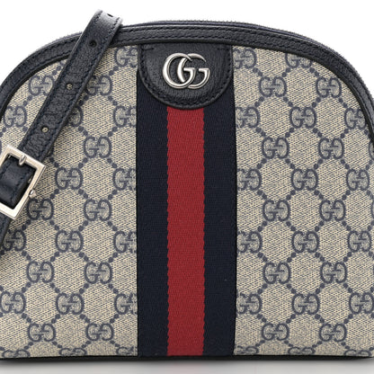 Gucci GG Supreme Monogram Textured Dollar Calfskin Web Small Ophidia Dome Shoulder Bag Beige Blue 8 of 11