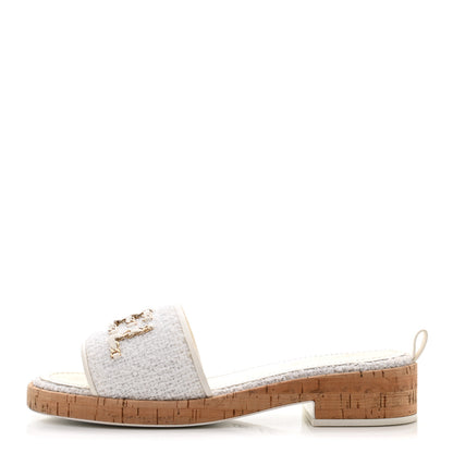 Chanel Tweed Cork CC Chain Mule Sandal 40.5 White 1 of 9