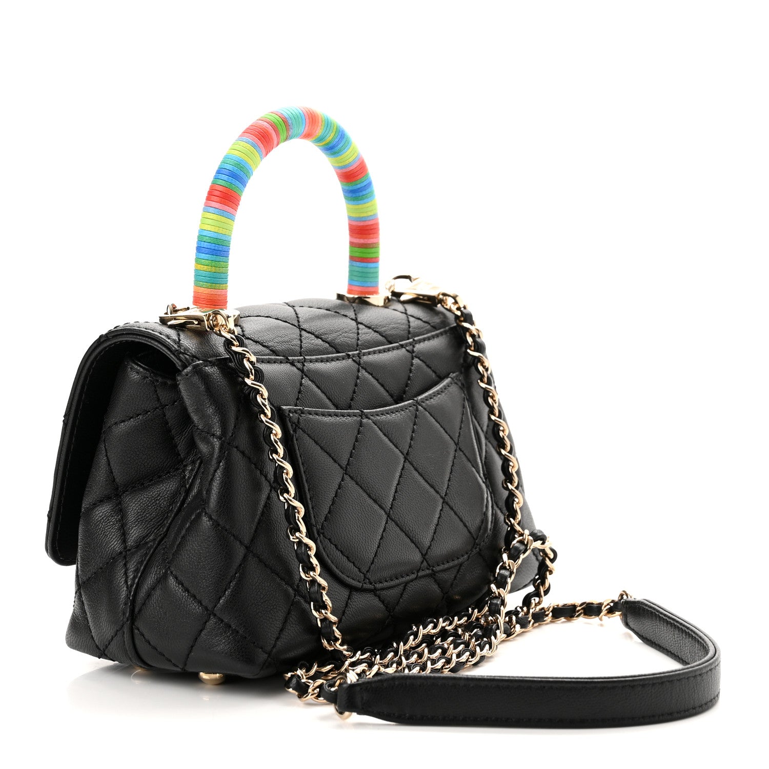 Chanel Goatskin Quilted Rainbow Extra Mini Coco Handle Flap Black 3 of 10