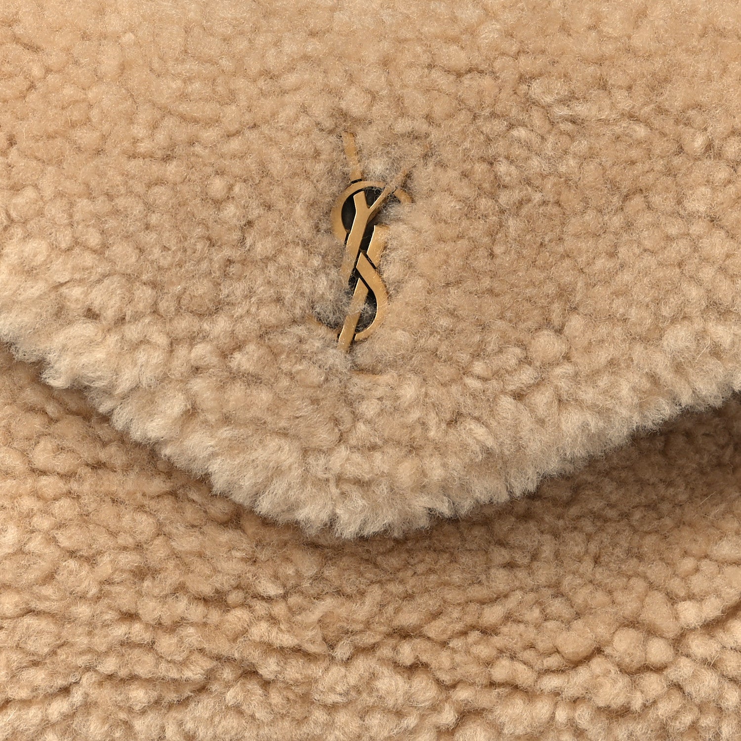 Saint Laurent Shearling Quilted Monogram Loulou Puffer Pouch Clutch Natural Beige Brick 9 of 11