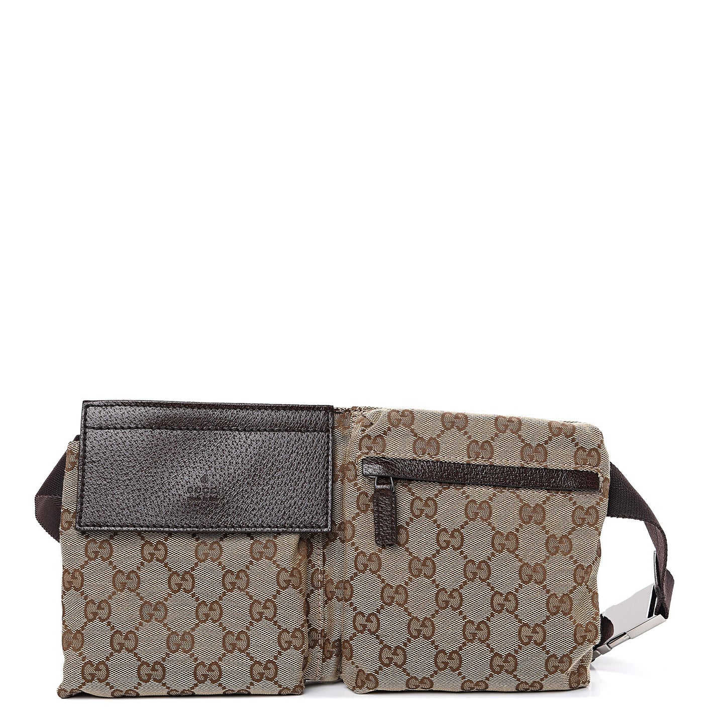 GG Monogram Double Pocket Belt Bag Dark Brown