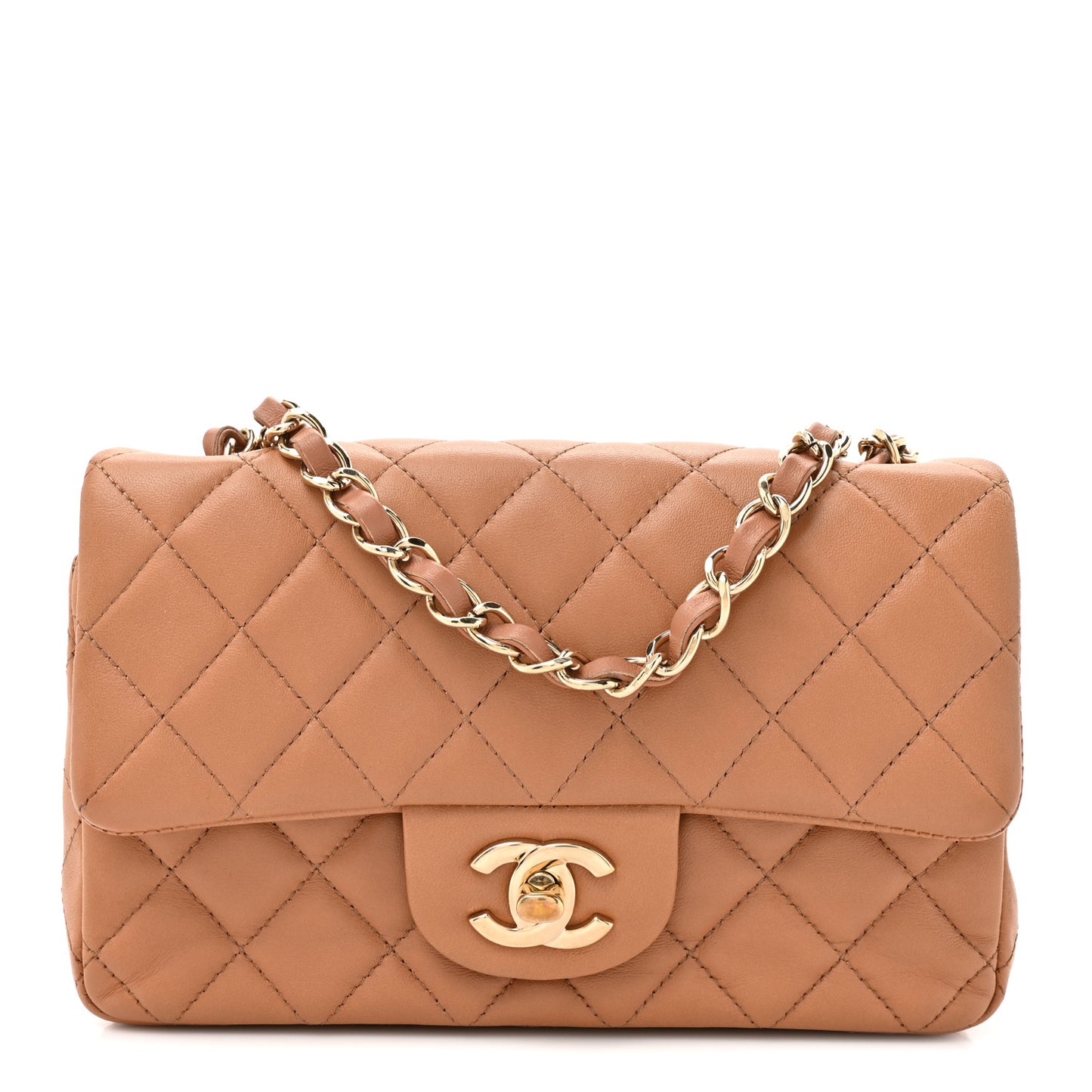 Lambskin Quilted Mini Rectangular Flap Brown