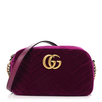 Gucci Velvet Matelasse Small GG Marmont Chain Shoulder Bag Cyclamen 1 of 9