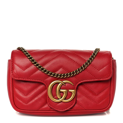Gucci Calfskin Matelasse Super Mini GG Marmont Shoulder Bag Hibiscus Red 1 of 10