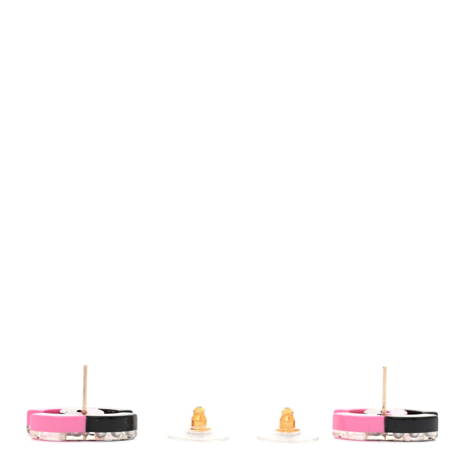 Chanel Resin Pearl CC Earrings Black Pink 3 of 5