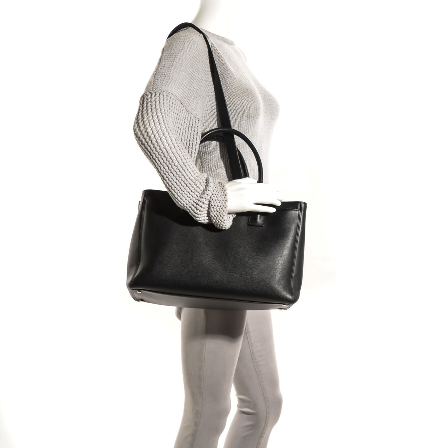 Calfskin Cerf Executive Shopper Tote Black