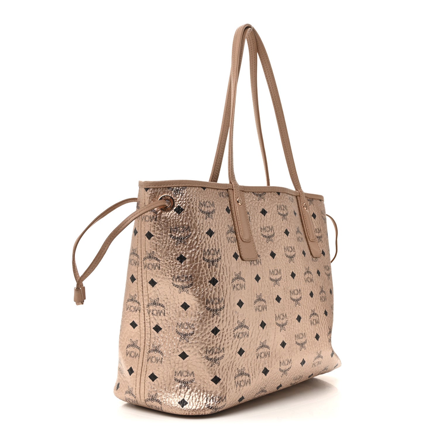 MCM Metallic Visetos Medium Liz Reversible Shopper Tote Champagne Gold 5 of 25