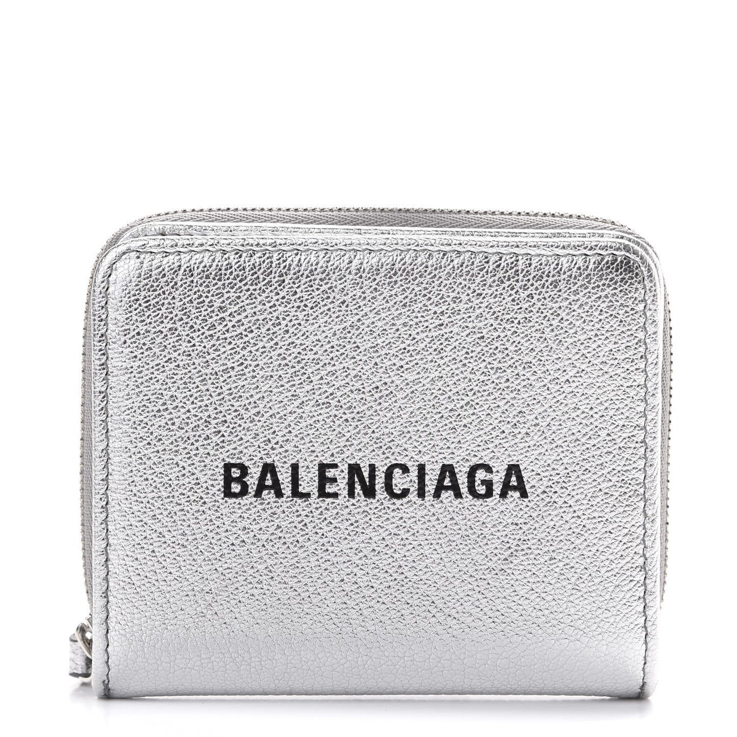 Metallic Goatskin Logo Everyday Multi Zip Wallet Argent Black