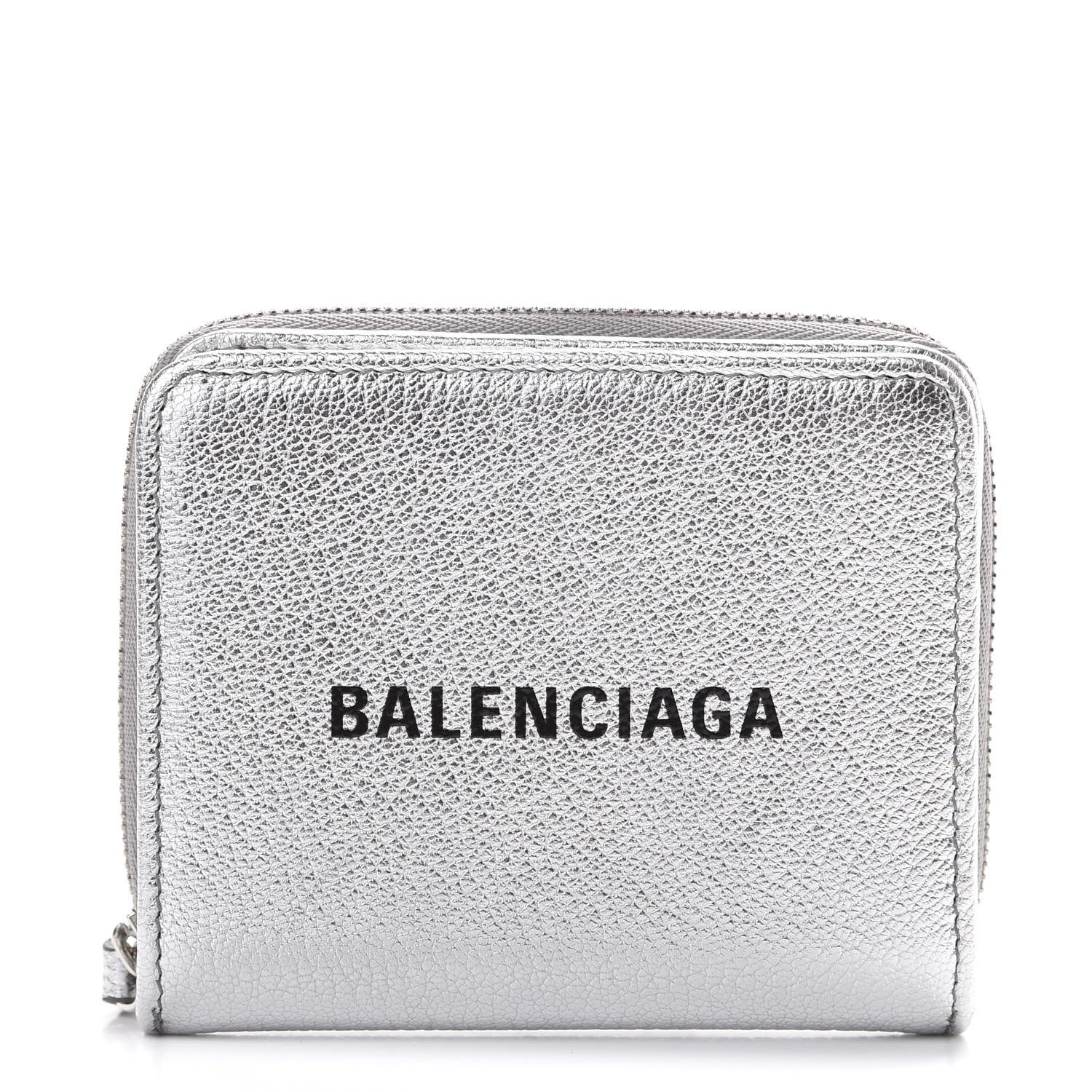 Balenciaga Metallic Goatskin Logo Everyday Multi Zip Wallet Argent Black 1 of 9