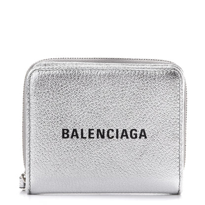 Balenciaga Metallic Goatskin Logo Everyday Multi Zip Wallet Argent Black 1 of 9