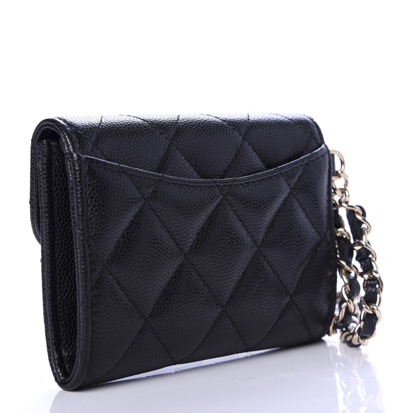 Caviar Quilted Flap Card Holder Chain Wristlet Black