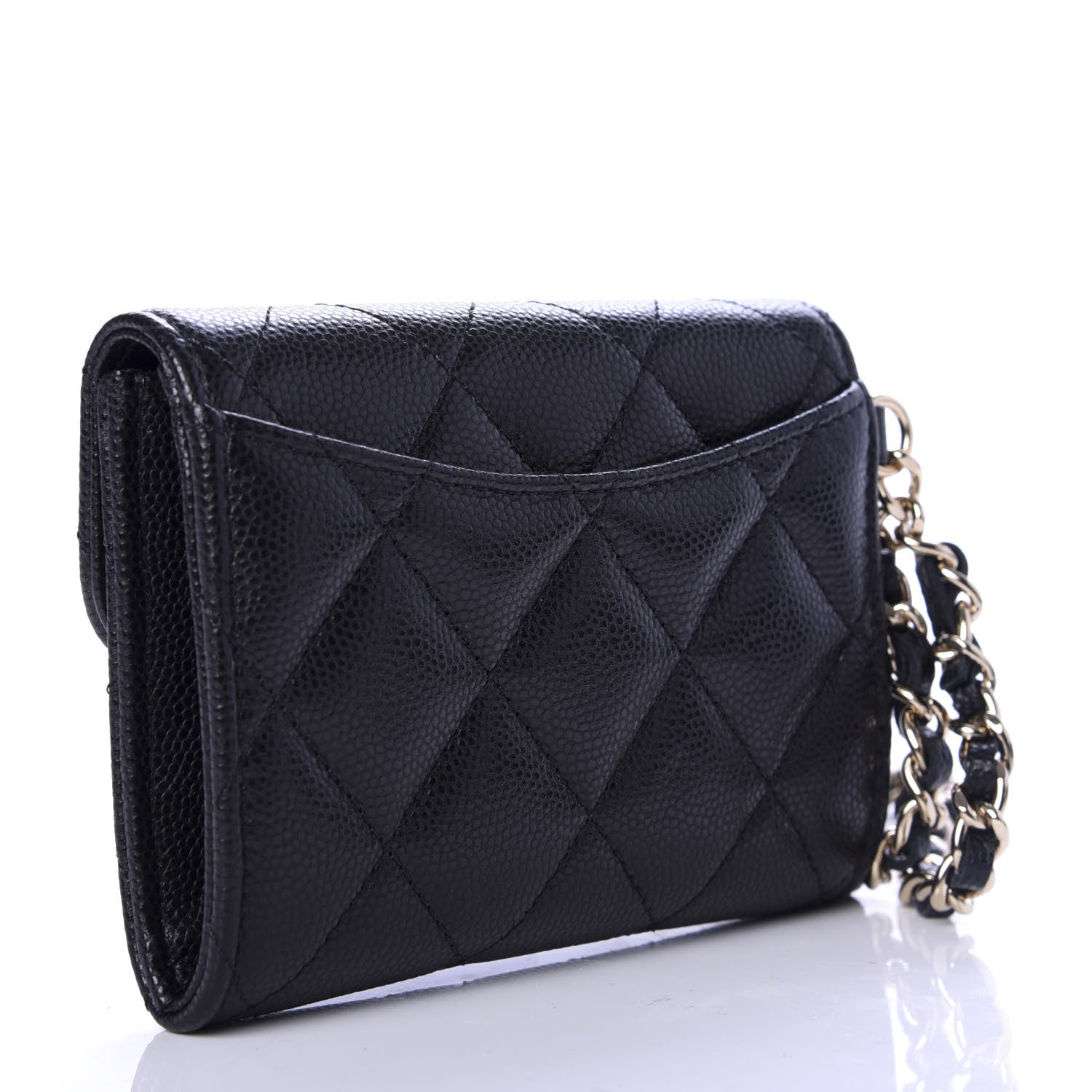Chanel Caviar Quilted Flap Card Holder Chain Wristlet Black 3 of 9