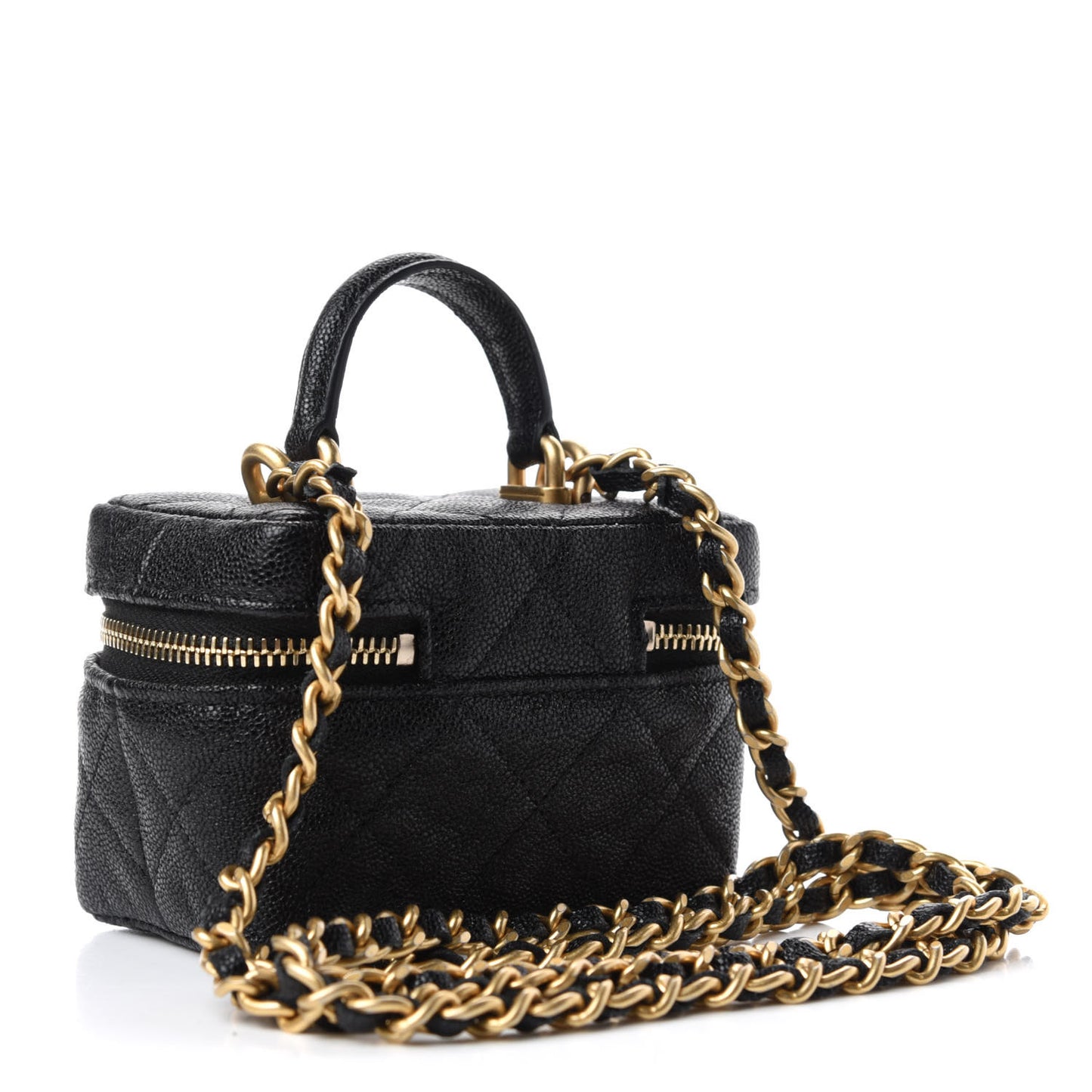 Caviar Quilted Mini Top Handle Vanity With Chain Black