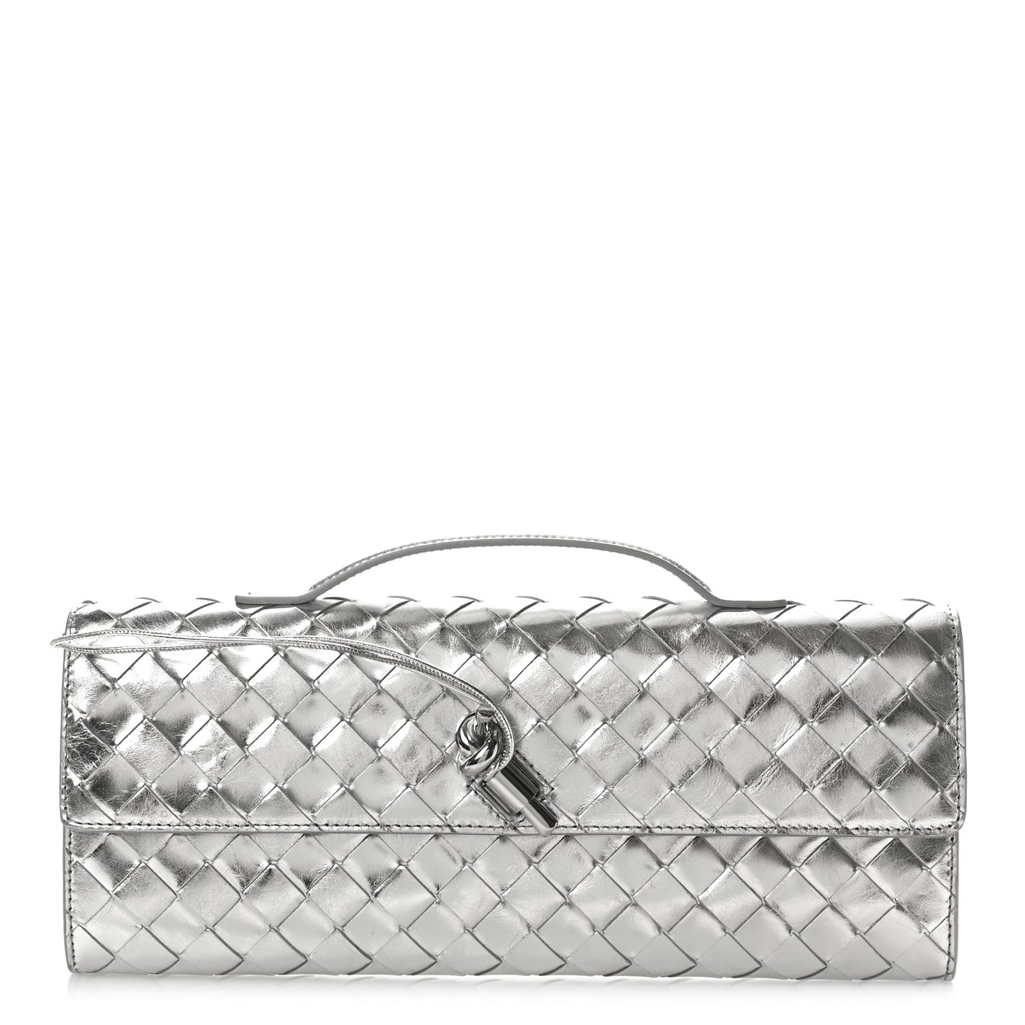 Metallic Nappa Intrecciato Long Andiamo Top Handle Silver