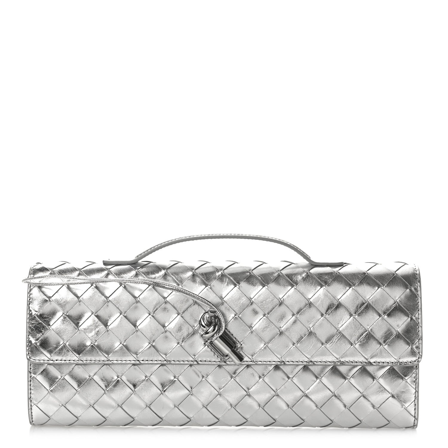 Bottega Veneta Metallic Nappa Intrecciato Long Andiamo Top Handle Silver 1 of 8
