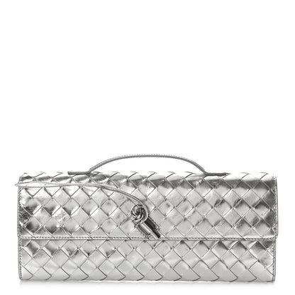 Bottega Veneta Metallic Nappa Intrecciato Long Andiamo Top Handle Silver 1 of 8