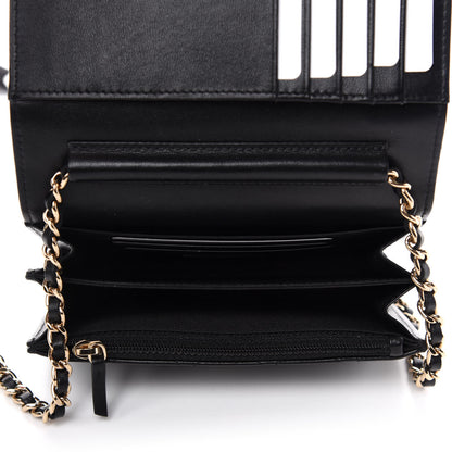 Chanel Lambskin Quilted Mini Camellia Bow Wallet On Chain WOC Black 5 of 11