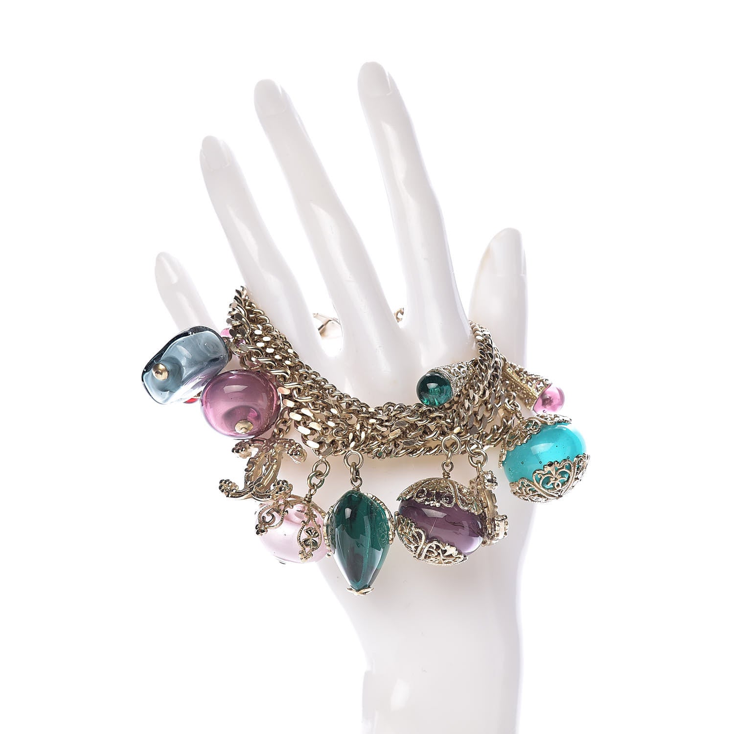 Chanel Resin Beaded CC Chain Charm Bracelet Gold Multicolor 2 of 5