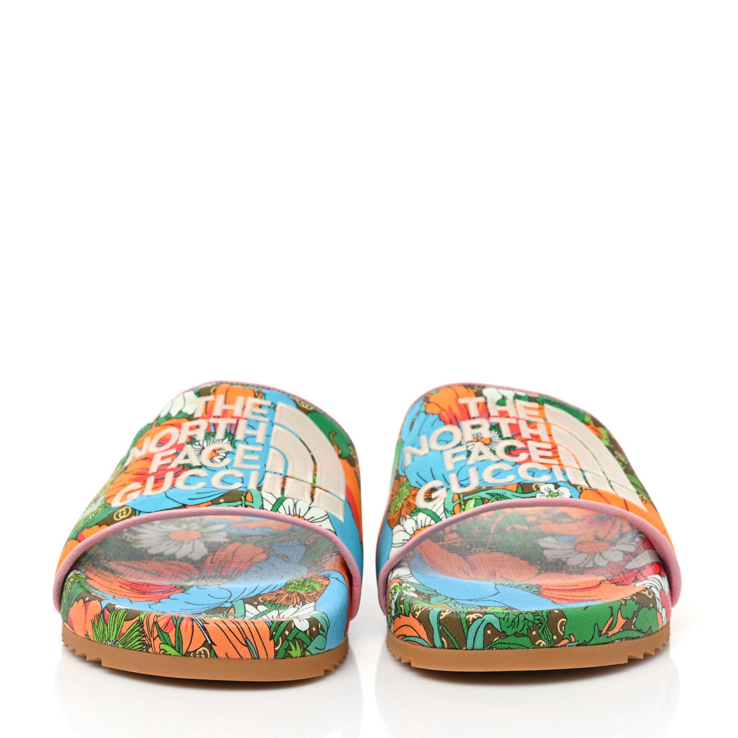 X THE NORTH FACE Nylon Floral Mens Slides 8 Military Green Orange Soft Pink