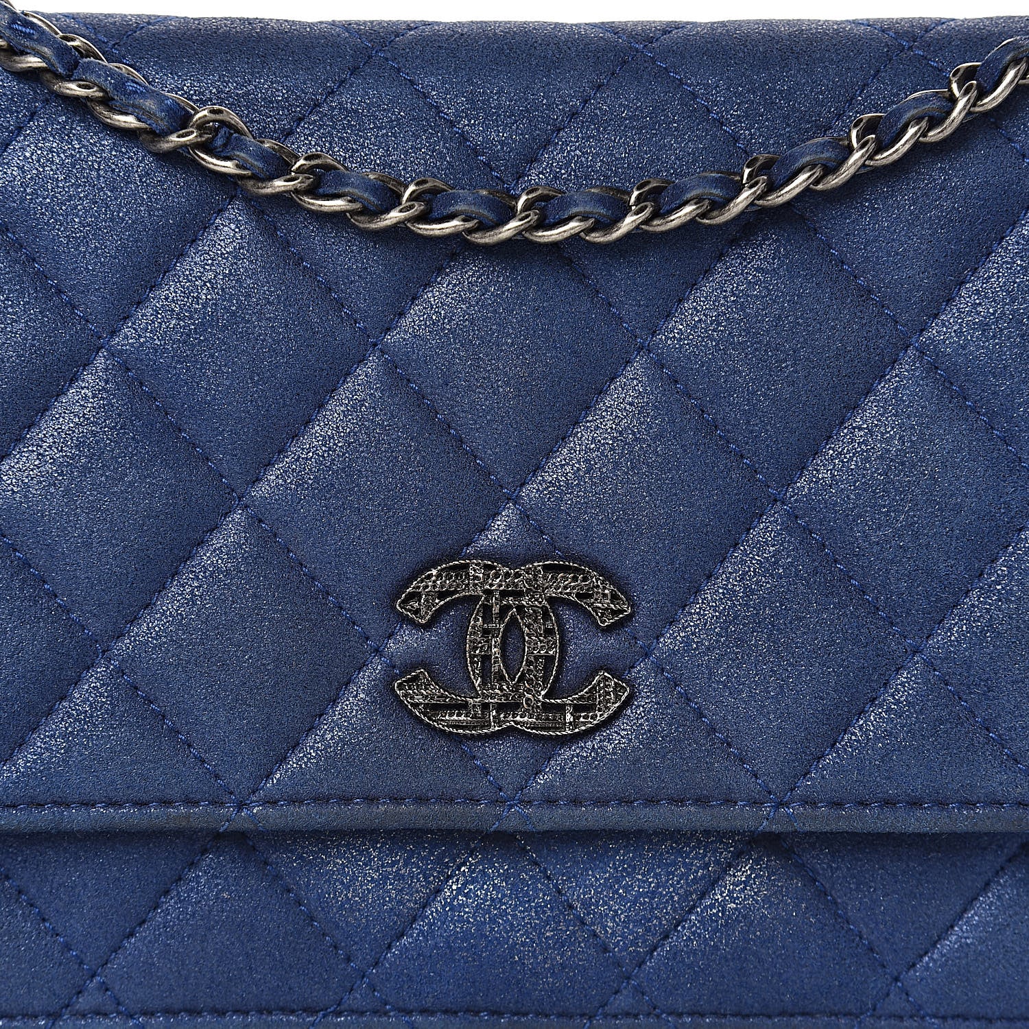 Chanel Iridescent Calfskin Quilted Wallet on Chain WOC Blue 14 of 14