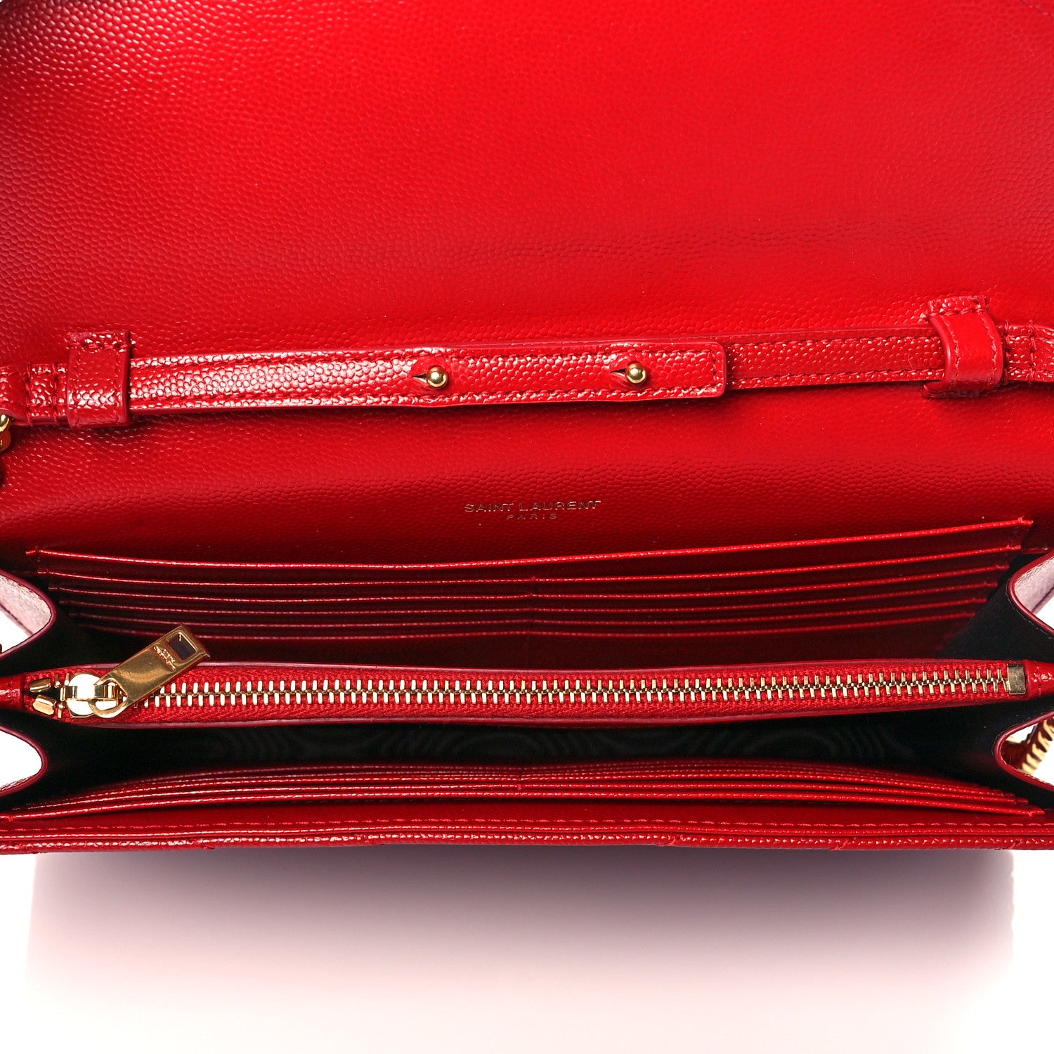 Saint Laurent Grain De Poudre Matelasse Chevron Monogram Chain Wallet Rouge Eros 4 of 9