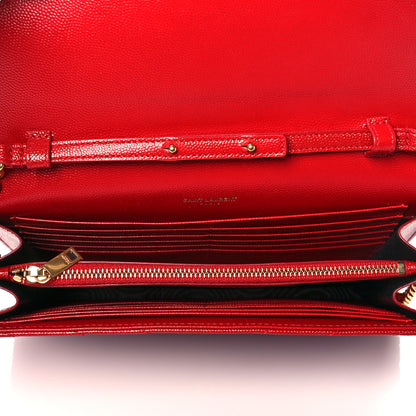 Saint Laurent Grain De Poudre Matelasse Chevron Monogram Chain Wallet Rouge Eros 4 of 9