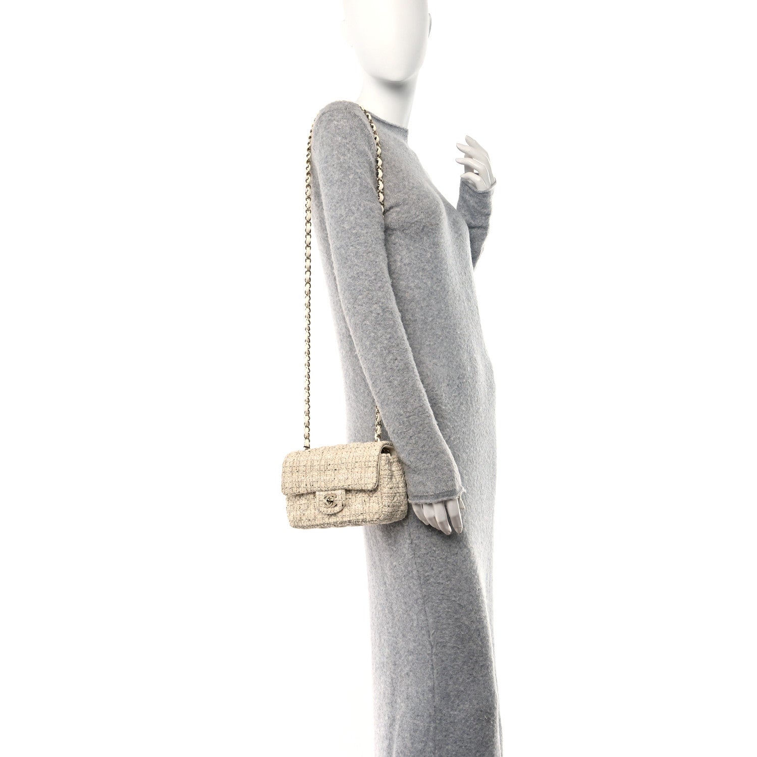 Chanel Tweed Quilted Mini Rectangular Flap Off White 2 of 12