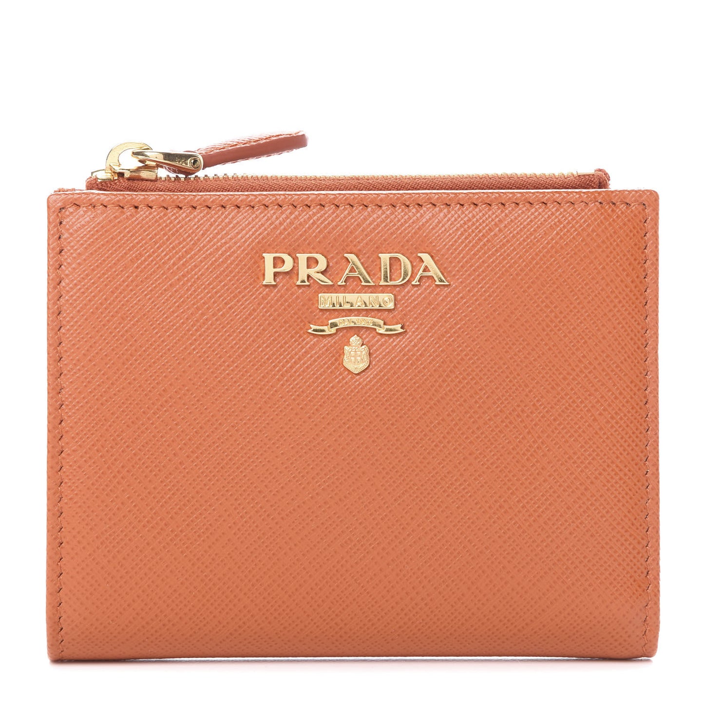 Saffiano Zip Top Compact Wallet Papaya