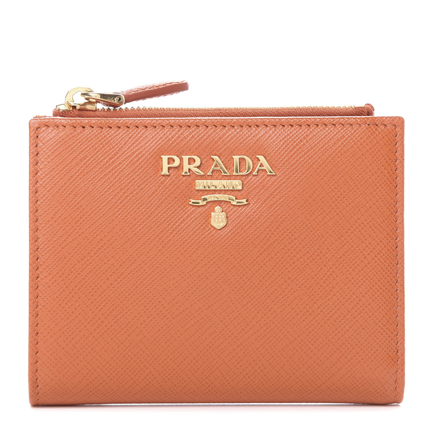 Prada Saffiano Zip Top Compact Wallet Papaya 1 of 7