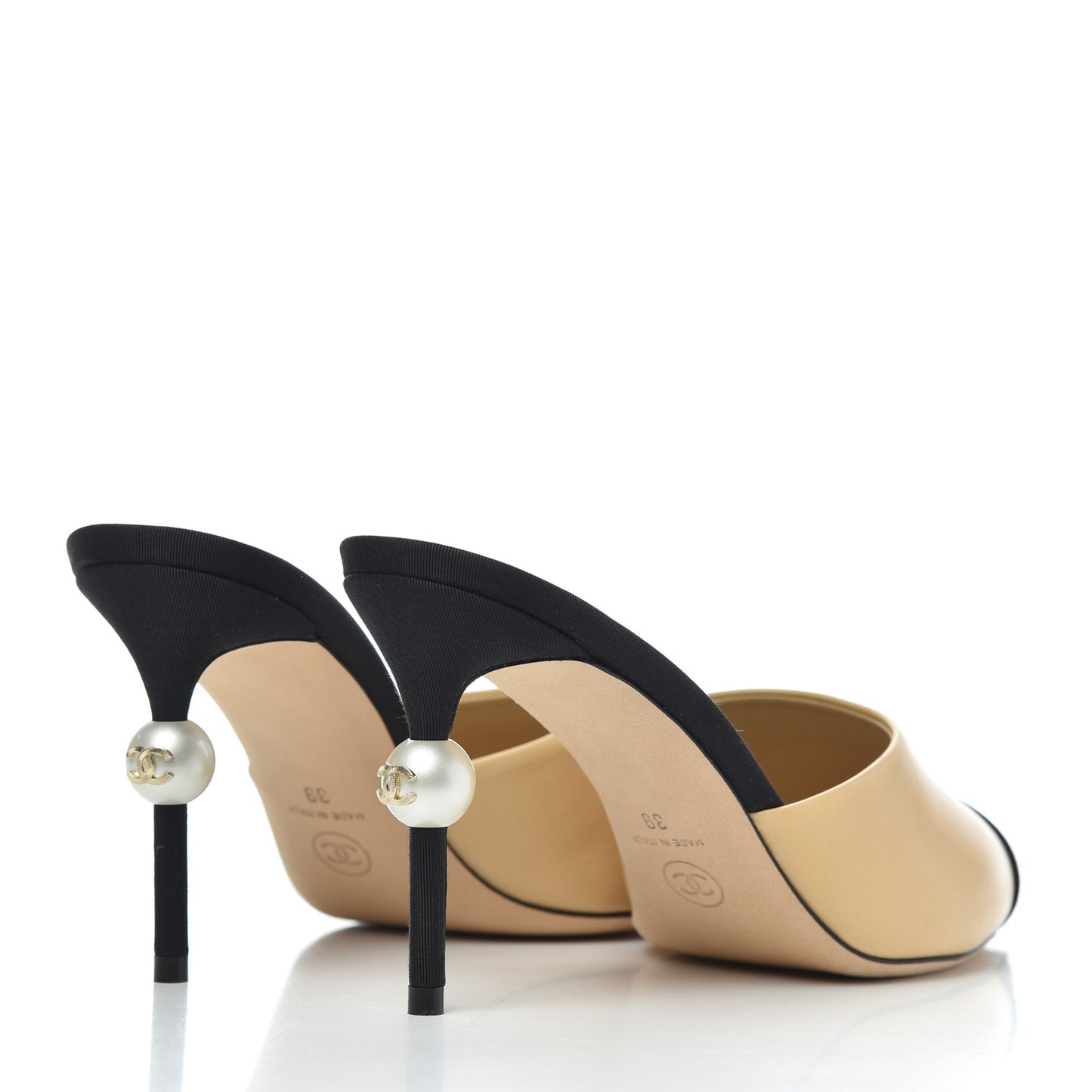 Goatskin Grosgrain Cap Toe Pearl Mule 39 Beige Black