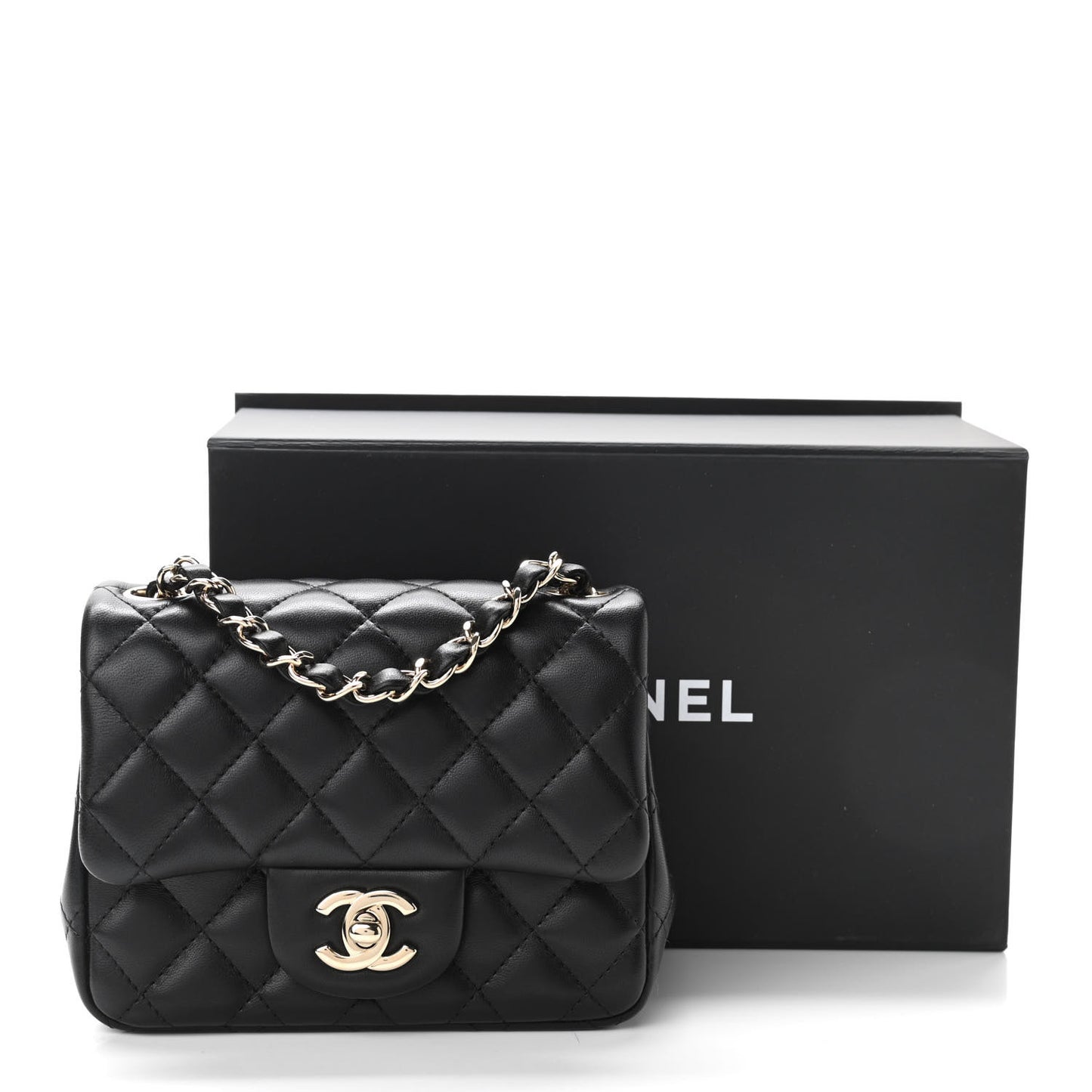 Lambskin Quilted Mini Square Flap Black
