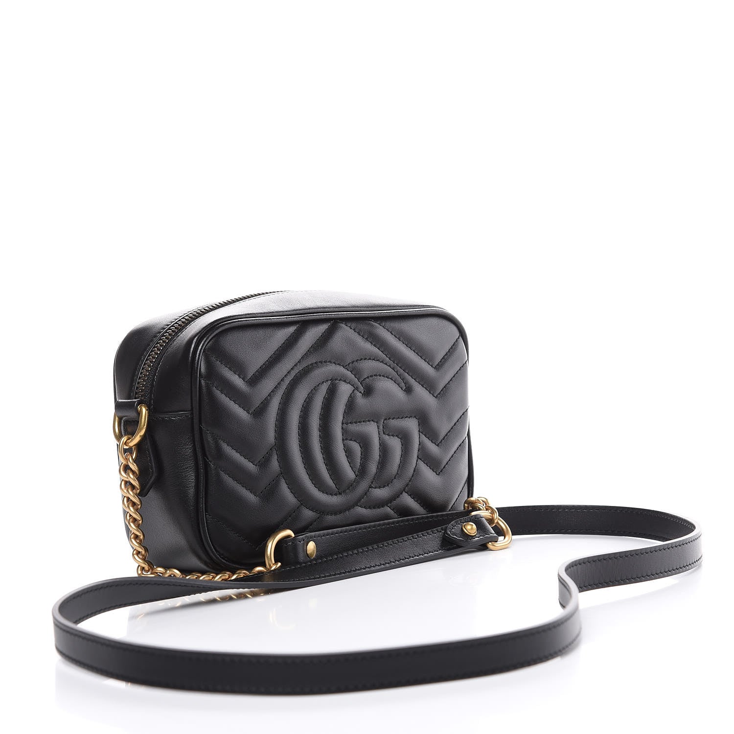 Gucci Calfskin Matelasse Mini GG Marmont Chain Shoulder Bag Black 3 of 10